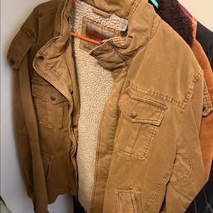 Men's Sherpa-Lined Brown Canvas Field Jacket